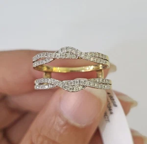 Real 14k Diamond Ladies Ring Yellow Gold Enhancer Guard Wrap Engagement Wedding - Picture 1 of 7