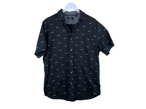 DKNY Men’s XL Shirt Black Logo All Over Short Sleeve Button Up Golf - Picture 1 of 9