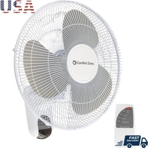 16 Inch Quiet Wall Mount Fan 3 Speed Oscillating Remote Control Adjustable Tilt - Picture 1 of 9