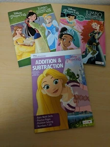 Coloring Activity Addition/Subtraction Work books Lot Of 3 Disney Princess - Picture 1 of 1