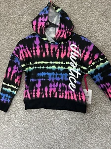 Justice Girls Black & Neon Pink Tie Dye Pullover Hoodie Sweatshirt Sz Small 7/8 - Picture 1 of 4