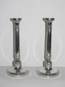 08I8 ANCIENNE PAIRE DE BOUGEOIRS ARGENT MASSIF 950 BELGIQUE STYLE EMPIRE 934 GRS - Picture 1 of 10