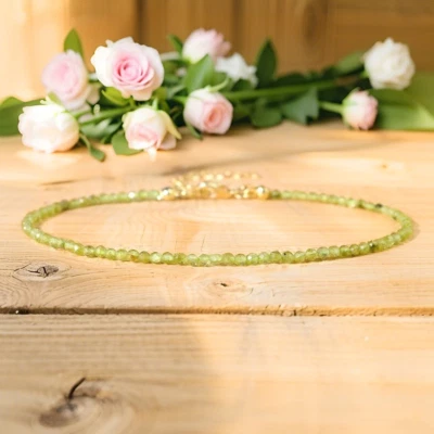 Natural Peridot Olive Tiny Beads Healing Minimalist Dainty Birthstone Bracelet - Image 1 of 4