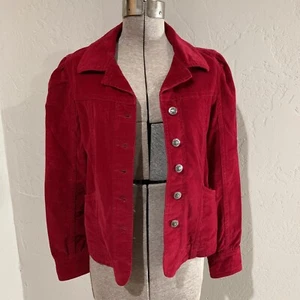 Corduroy Jacket Womens Red Live a Little Button Long Sleeve Western Boho M - Picture 1 of 11