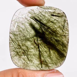 70.15 Cts Natural Green Rutile Quartz Cushion Cabochon Gemstone 33x36x06MM BC-61 - Picture 1 of 7