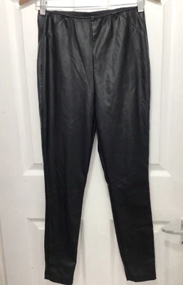 Next Faux Leather Jeans Black Tapered Leg Trousers Size UK 10 L Stretchy EU 38 - Image 1 of 4