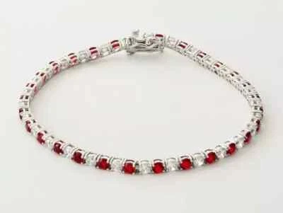Теннисный браслет Lab Created 8 карат с круглыми рубиновыми бриллиантами покрытие белым золотом 14 карат 7 дюймов - Изображение 1 из 4