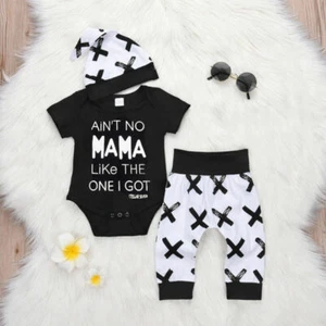 Newborn Infant Baby Boy Clothes Letter Print Romper Pants Hat 3PC Outfits Set - Picture 1 of 12