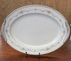 NORITAKE FAIRMONT SERVIERPLATTE PLATINBORTE ROSA BLUMEN 13 3/4" # 6102 - Bild 1 von 6