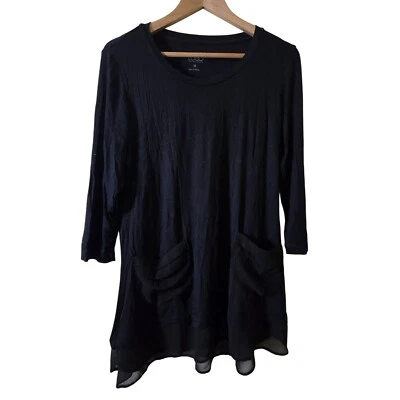 Top túnica asimétrica LOGO Lori Goldstein negro medio elástico aspecto capas bolsillos Foto 1 de 4