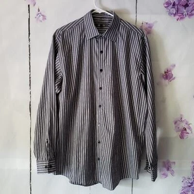 Kenneth Cole Reaction Gray Striped Button Dress Shirt L - Image 1 of 4