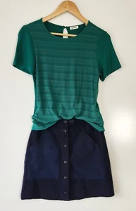 MARCS & WITCHERY S 8 Green Jersey Textured Top & Navy Ponte & Faux Suede Skirt - Picture 1 of 6
