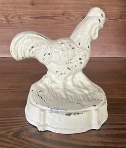 Vintage Cast Iron Rooster Doorstop Bookend Farmhouse Hand Painted Off White - Picture 1 of 7