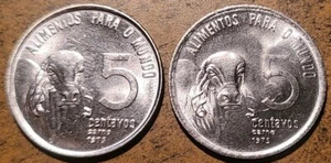 1975 BRAZIL LOT OF TWO 5 CENTAVOS FAO (KM-587.1 + 587.2) BRILLIANT UNC! - Picture 1 of 2