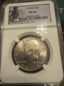 1976 D KENNEDY HALF DOLLAR NGC MS-66 - UNCIRCULATED - CLAD - CERTIFIED SLAB -50C - Picture 1 of 2