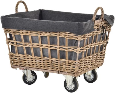 Holzwagen mit Rollen / Kaminholzwagen aus Rattan/ mit Stoffinlett /Grau-Natur - Bild 1 von 4