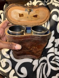 Antique Chevalier Paris Binoculars Leather Wrapped In Original Leather Case - Picture 1 of 10