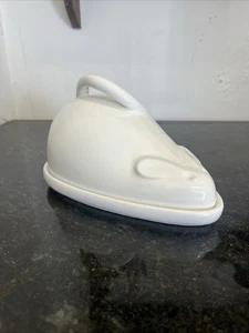 Vintage 1960s Italian Bellini White Mouse Ceramic Cheese Dome & Plate - Picture 1 of 9