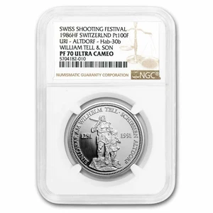 1986 Switzerland 1 oz Proof Platinum Shooting Thaler PF-70 NGC - Picture 1 of 3