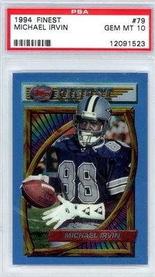 1994 Topps Finest #79 Michael Irvin PSA 10 GEM – HOF “Playmaker” Cowboys KOOL - Image 1 of 2