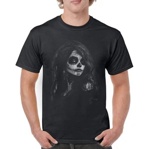 Web Sugar Skull T-shirt Monochrome Gothic Beauty Dia de Los Muertos Men's Tee - Picture 1 of 29
