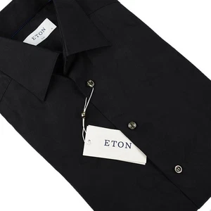 ETON Men Black FLORAL JACQUARD SLIM FIT Spread Collar Cotton Dress Shirt 15 NWT - Picture 1 of 2