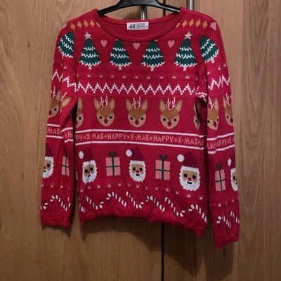 H&M Navidad Jumper Niñas 6-8 años Rojo Reno, Santa, Bastón de Caramelo Festivo Navidad Foto 1 de 4