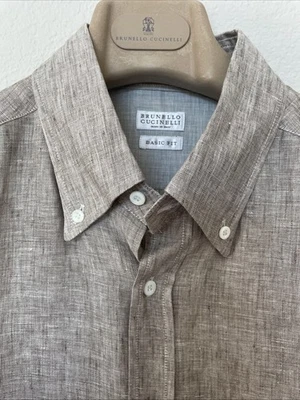 Brunello Cucinelli Men’s Shirt Sz XL Basic Fit Beige Linen Button Up Italy EUC - Image 1 of 4