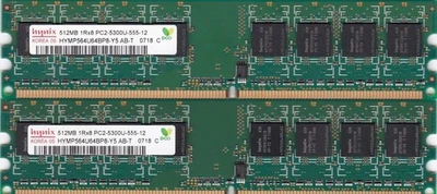 1GB 2x512MB PC2-5300 HYNIX DDR2-667 HYMP564U64BP8-Y5 AB-T Desktop RAM MEMORY KIT - Image 1 of 2