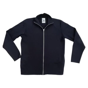 SNS HERNING Blue 100% Merino Wool Knit Zip-Up Fisherman Jumper Jacket Mens Large - Picture 1 of 10