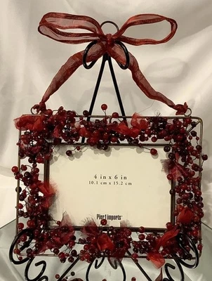 Pier 1进口4英寸x6英寸悬挂红莓和丝带相框  — 第 1/4 张图片