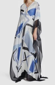 $1095 Halston Women Blue Geometric Embellished V-Neck Selene Kaftan Dress Size 2 - Picture 1 of 4