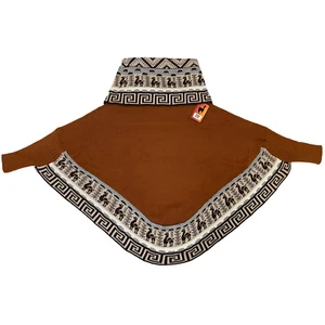 PONCHO ABRIGO CAPA MARRÓN MUJER ALPACA ANDINA HECHO A MANO M - Imagen 1 de 7
