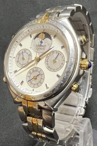 SEIKO DOLCE 7T36-6A90 Moon Phase Black Dial Quartz Men's Watch Japan - Picture 1 of 5