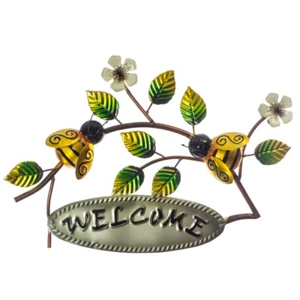 Honey Bees on Tree Branch Welcome Sign Metal Hanging Wall Art Home Décor 42 cm - Picture 1 of 9