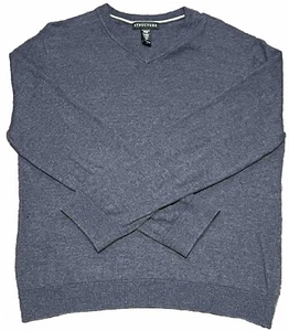 Structure Sweater Mens Large Blue V Neck Pullover Long Sleeve Cotton Wool - Picture 1 of 2