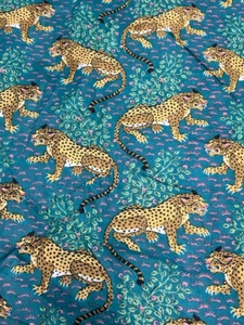 Pure Cotton 1 Yard Animal Tiger Print Indian Fabric Running Hand Block Printed - Picture 1 of 12