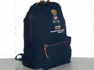 POLO RALPH LAUREN Cotton Canvas Polo USA Bear Backpack, Luggage, Bag, NAVY BLUE