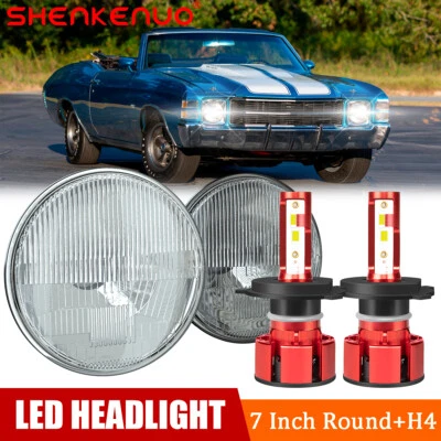Pair 7" Inch LED Round Headlight High/Low Beam For 1971-1973 Chevy Chevelle SS - Image 1 of 4