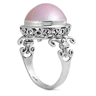 925 Silver Bali Pink Color Freshwater Cultured Mabe Pearl Cocktail Ring 17mm - Image 1 of 2