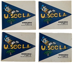 4 Vintage WONDER BREAD Walt Disney Crazy College Pennant Stickers U SEE L.A. - Bild 1 von 2