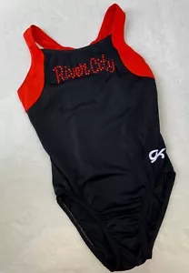 GK ELITE Leotard GYMNASTICS Red RIVER CITY Swarovski RHINESTONES Racerback AS - Picture 1 of 7