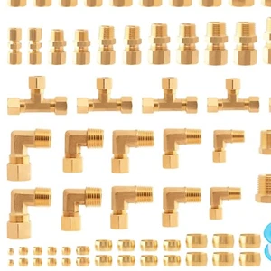 Industrial 68-Piece Brass Pipe Fittings Kit - Compatible with Various Tubing - Picture 1 of 9