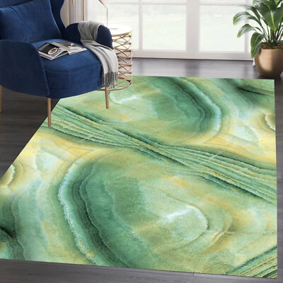 Modern Area Rugs Yellow Green Abstract Marble Swirl Design Rugs for Living Room - Image 1 of 4
