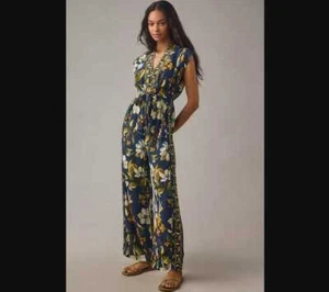New women's XL Farm Rio x Anthropologie hummingbird floral jumpsuit - Picture 1 of 13