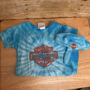 Harley Davidson 12 Monate Strampler Matching Do Rag Blau Batik Logo Baby Biker - Bild 1 von 13