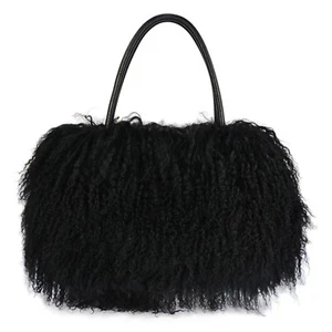 Women Fashion New Real Long Lamb Fur/Mongolian Fur And Genuine Leather Handbag - Picture 1 of 13