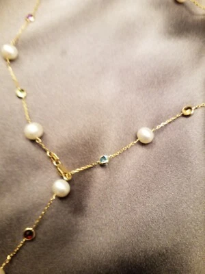 14k tincup necklace with freshwater pearls and multi gemstones - Image 1 of 4