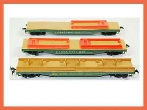 Vintage Lot Of 3 Mantua Flat Cars A.T. & S.F. & Great Northern 7" Long Train - Imagen 1 de 1