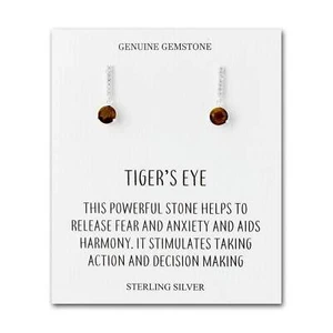 Sterling Silver Tigers Eye Gemstone Drop Earrings with Quote Card - Picture 1 of 9